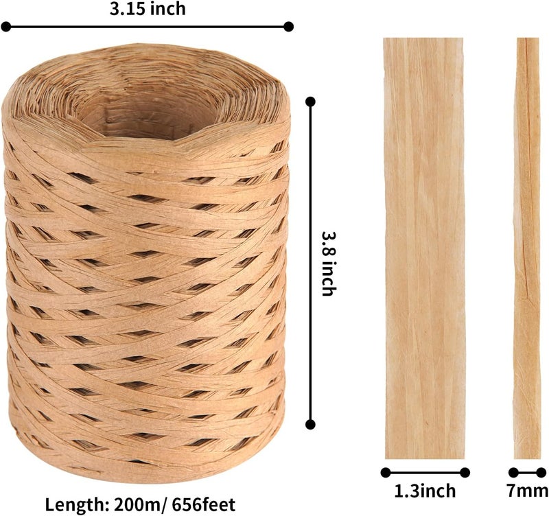 Cuttte Raffia Ribbon for Gift Wrapping - 218 Yards Raffia Yarn for Crocheting, Paper Ribbons for Craft, Packing Paper Twine Yarn 1/4 Inch Width (Kraft) - Image 2